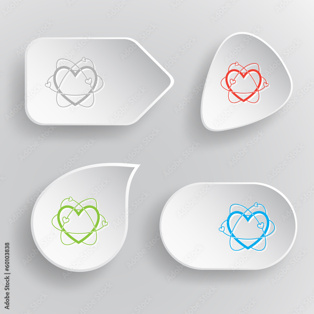 Atomic heart. White flat vector buttons on gray background. Atomic heart. White flat vector buttons on gray background.