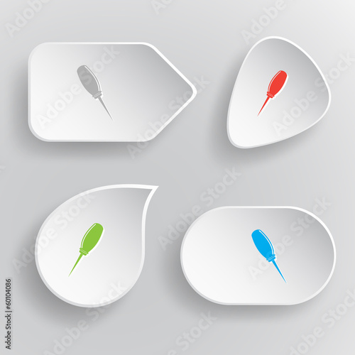 Awl. White flat vector buttons on gray background.