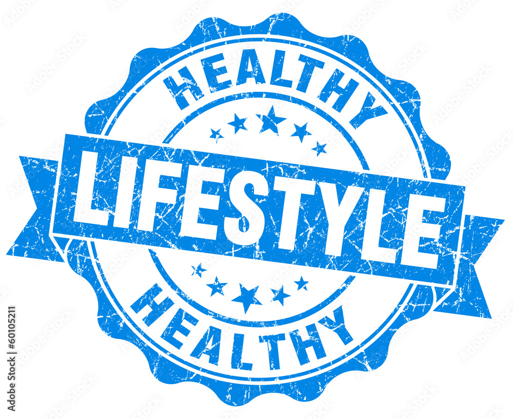 Healthy lifestyle blue grunge seal isolated on white background Healthy lifestyle blue grunge seal isolated on white background