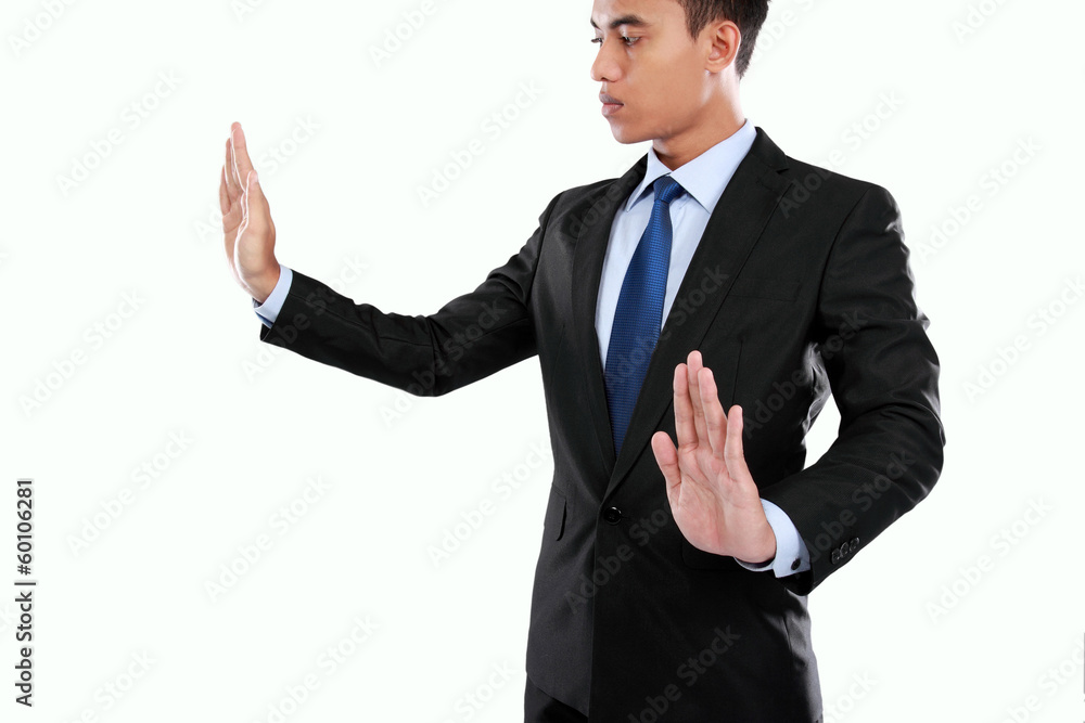 businessman hand pushing virtual screen businessman hand pushing virtual screen
