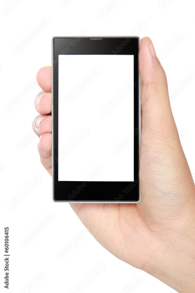 Hand holding mobile smart phone with blank screen Hand holding mobile smart phone with blank screen
