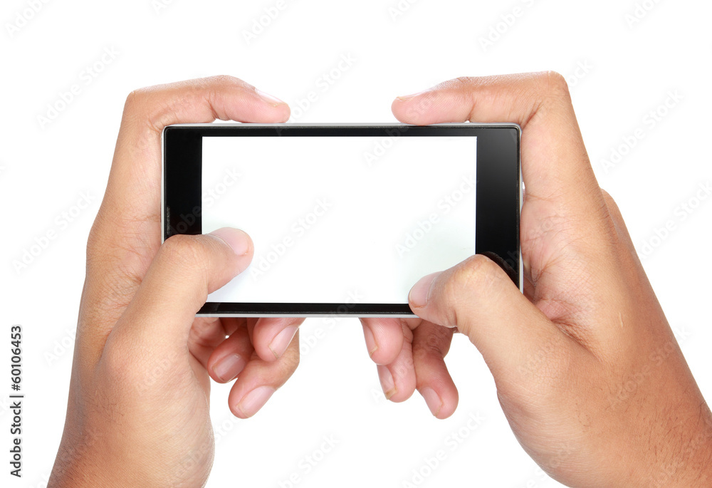 Hand holding mobile smart phone with blank screen Hand holding mobile smart phone with blank screen