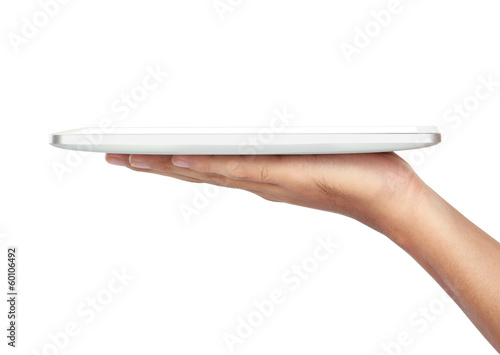 photo of a tablet held by a hand