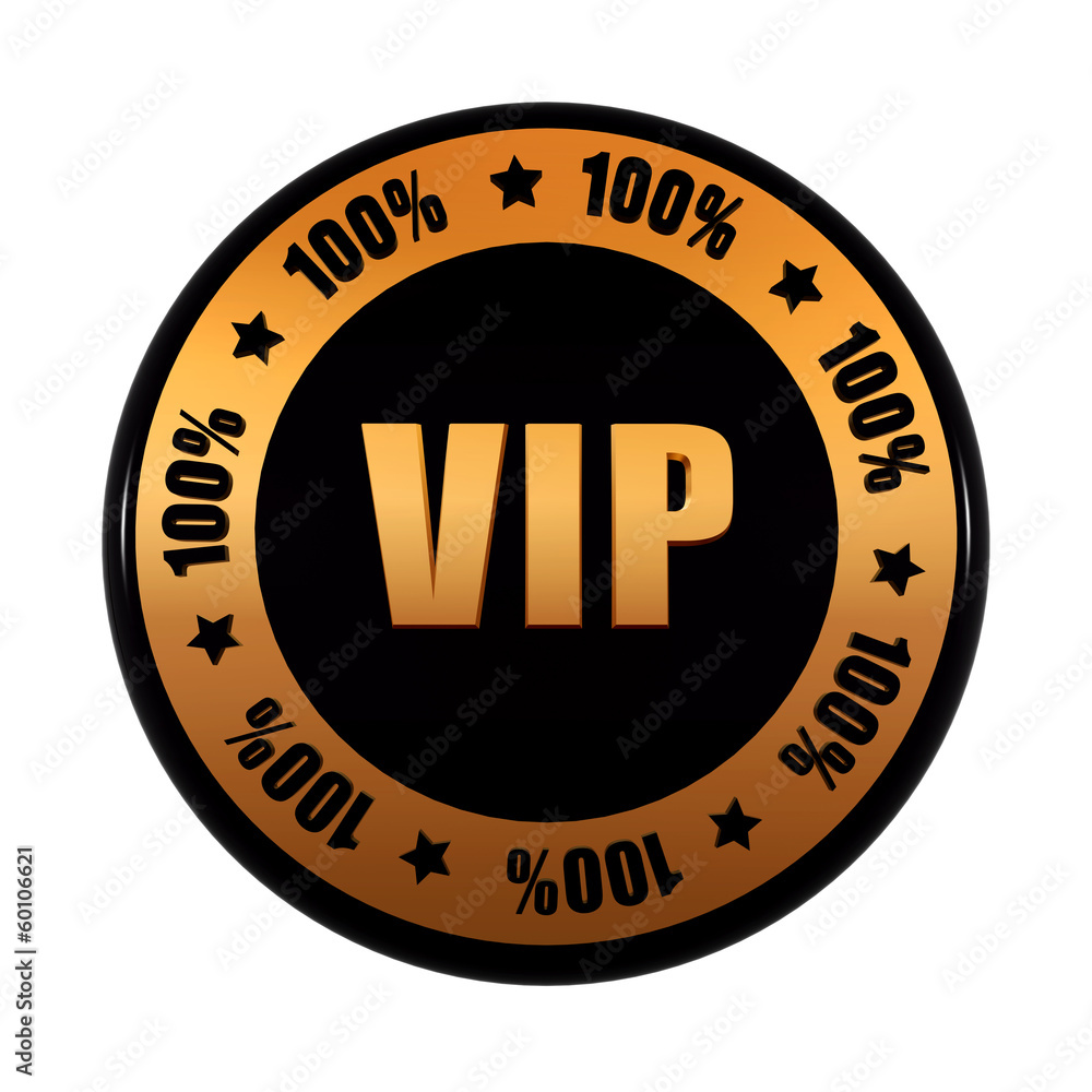 VIP 100 percentages in golden black circle label