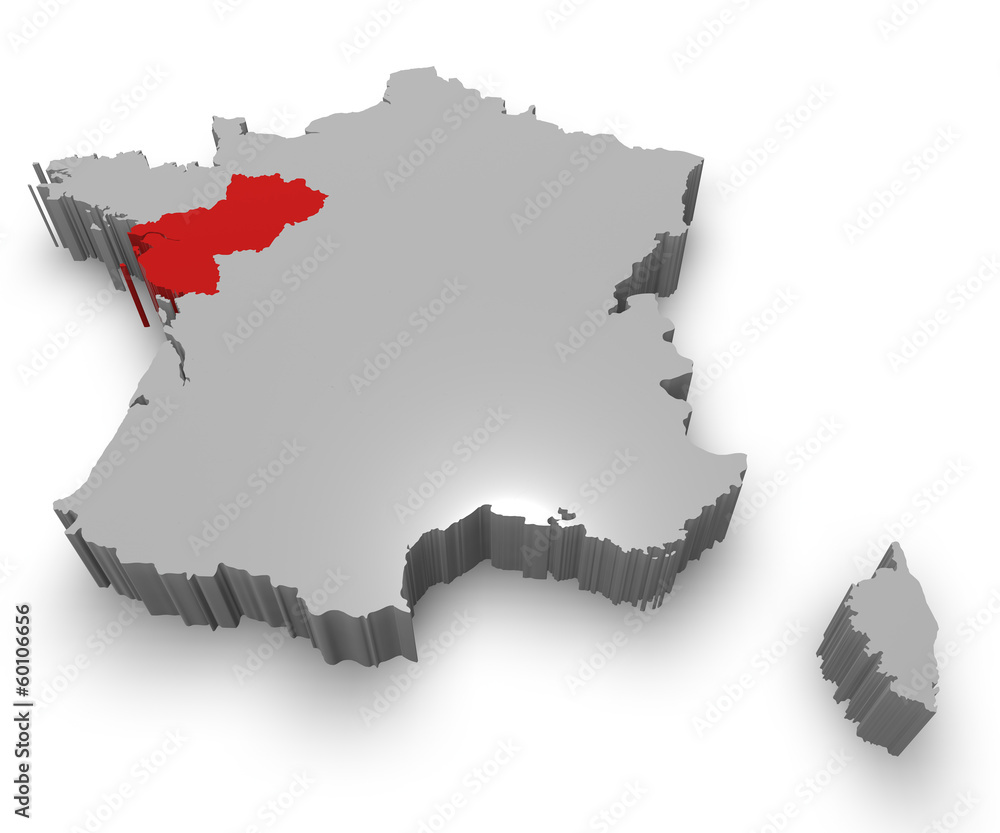 Pays de la Loire e Francia cartina in 3d