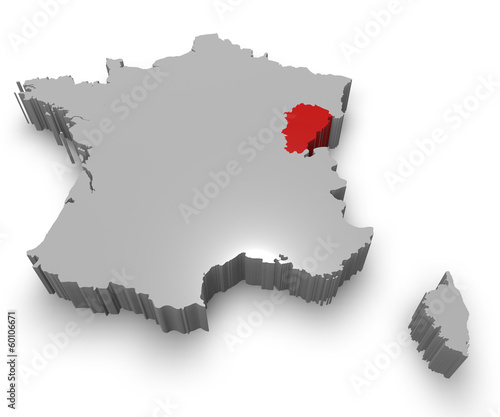 Obraz na plátně Franche-Comté e Francia cartina in 3d