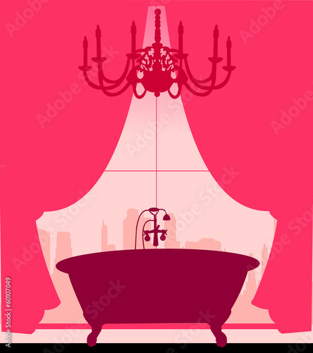 Bath on pink in retro or vintage style silhouette layered