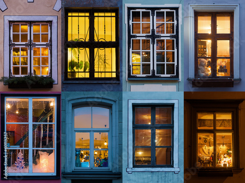 Collage von beleuchteten Fenster aus Riga