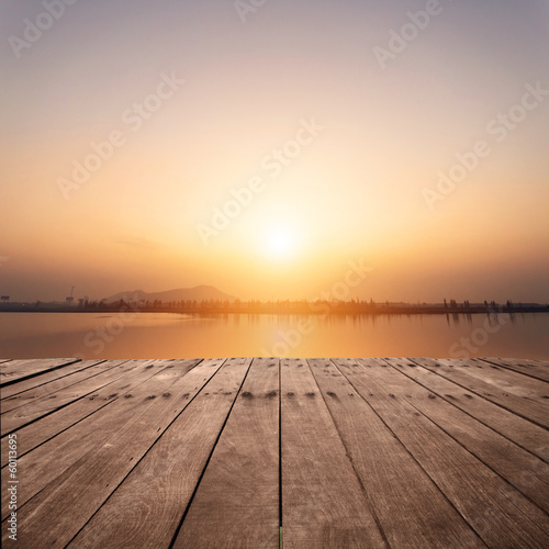 The view of lake with sunset