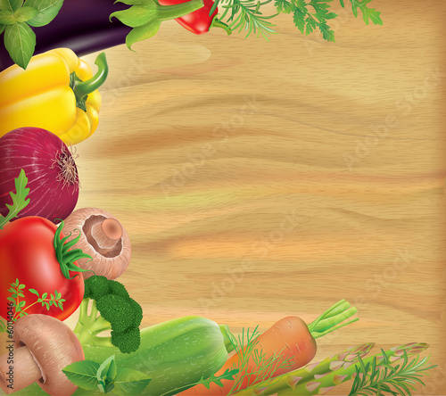 Wooden board with vegetables