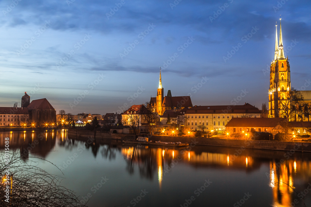 Cathedral Island in the evening Wroclaw, Poland
