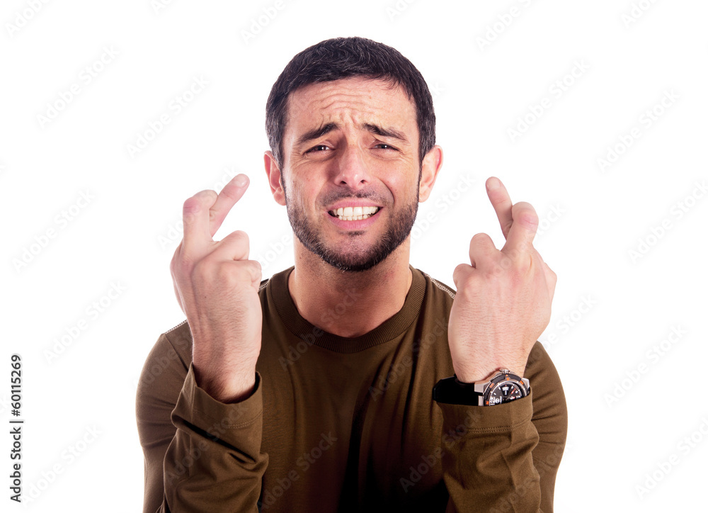 man with fingers crossed man with fingers crossed