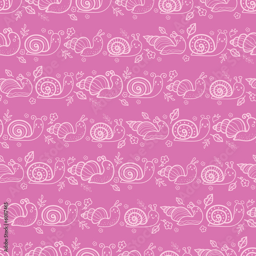 Cute smiling snails pink stripes seamless pattern background