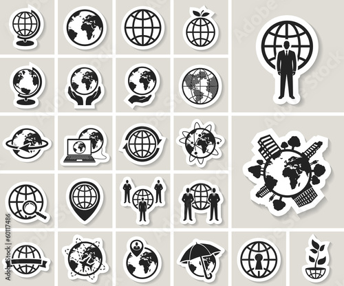globe earth web icons set. vector paper stickers