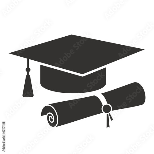 graduation cap and diploma silhouette icon