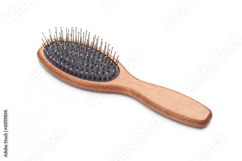 Wood hairbrush isolated on white background