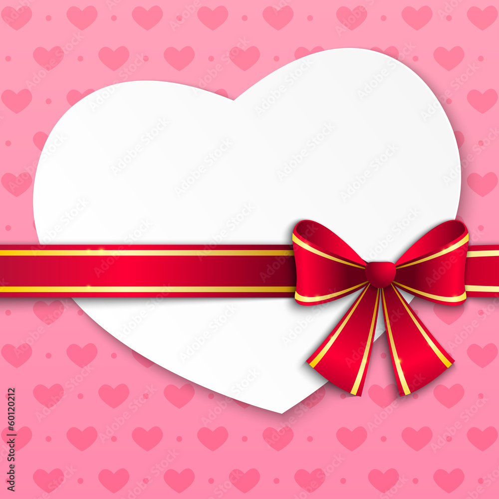 Valentine card with pink ribbon