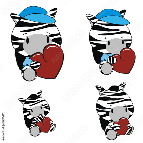 zebra cute baby heart cartoon vector set