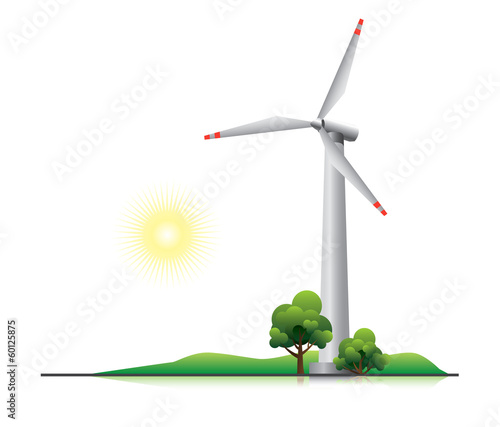 Wind turbine with trees and little hill