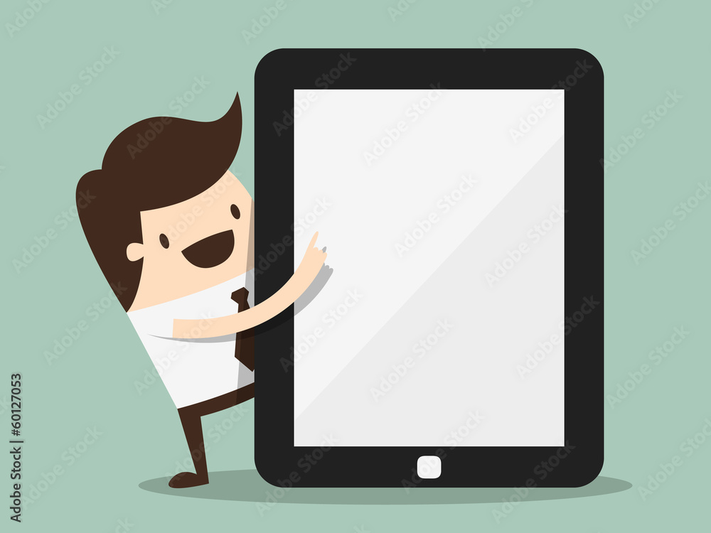 Businessman pointing to the screen of a tablet-pc