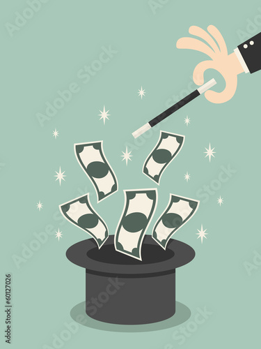 Money flying out of the magic hat