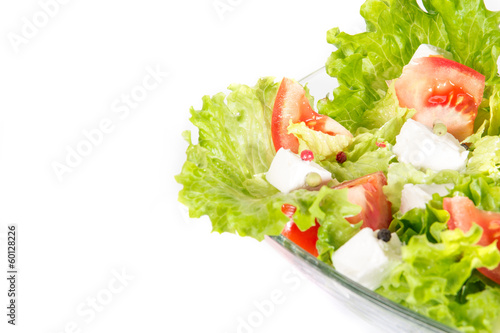Closeup salad with tomato and cheese