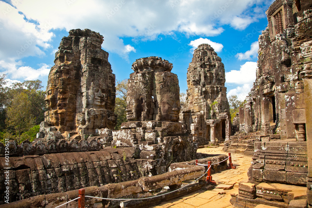 Famous smile face statues of  Prasat Bayon temple , Cambodia.