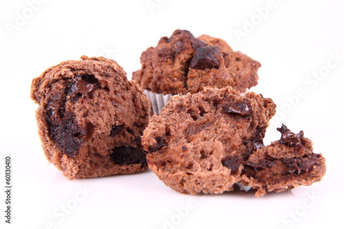 Chocolate muffins on a white background