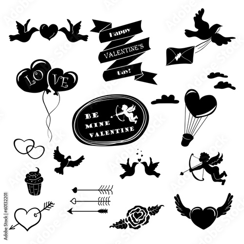 Set of vector stencil Valentine's Day