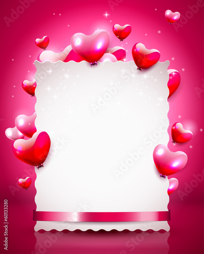 Modern Valentine background with empty paper an flying hearts