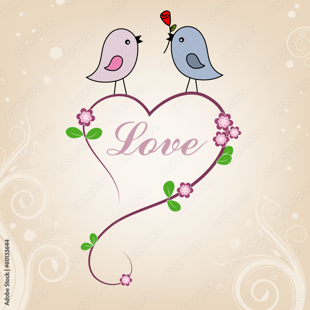 Card san Valentin. birds in love