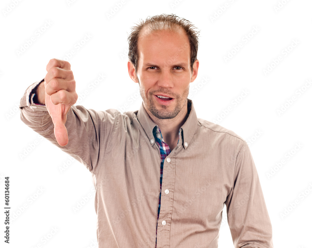 young man showing negative sign on white background young man showing negative sign on white background