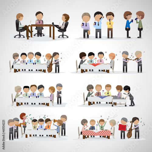 Business Peoples In Office And In The Restaurant