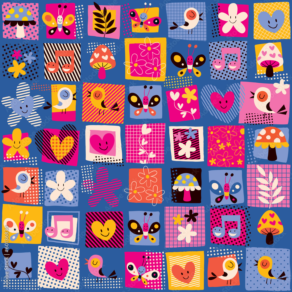cute flowers, birds & hearts pattern cute flowers, birds & hearts pattern
