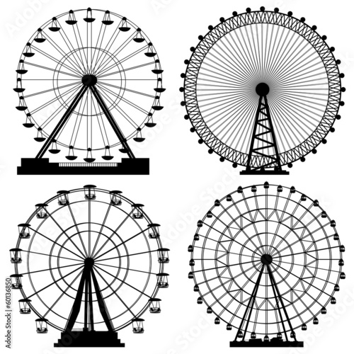 Set of silhouettes Ferris Wheel.