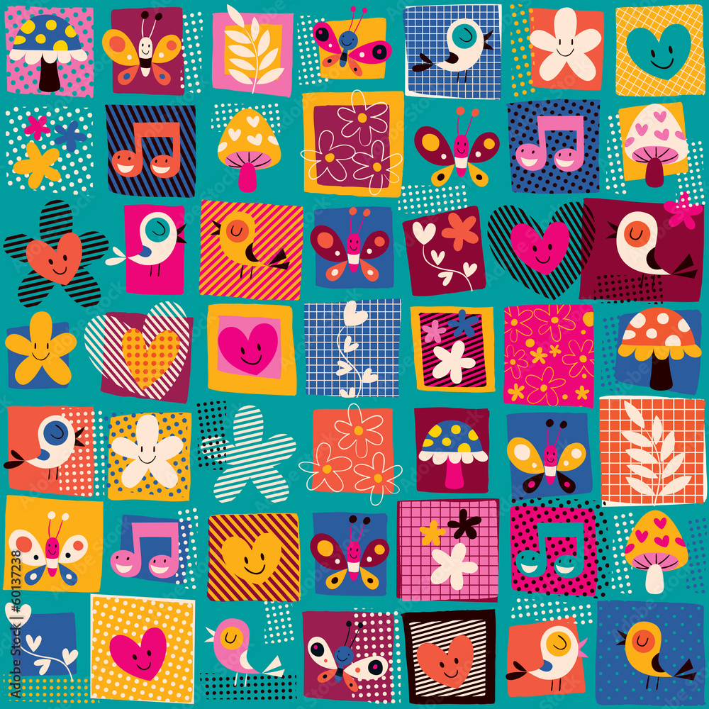 cute flowers, birds & hearts pattern cute flowers, birds & hearts pattern