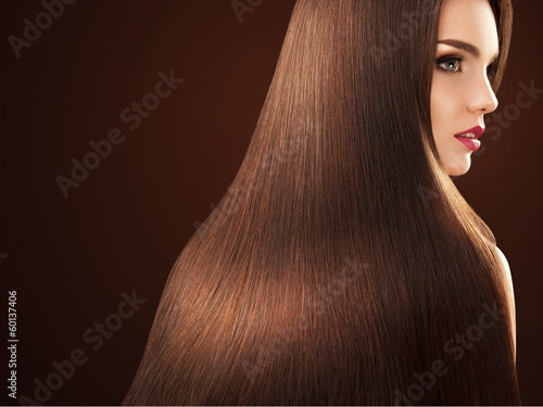 Brown Hair. Portrait of Beautiful Woman with Long Hair. 
