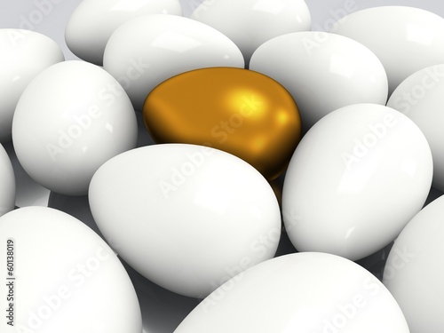 Unique golden egg among white eggs © newb1