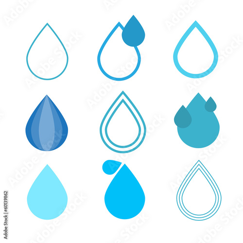 Blue Vector Water Drops Symbols Set