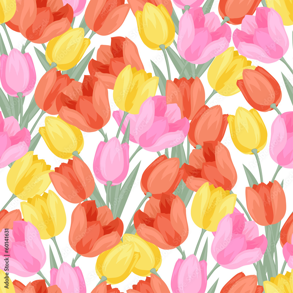 Spring flowers tulips natural seamless pattern.