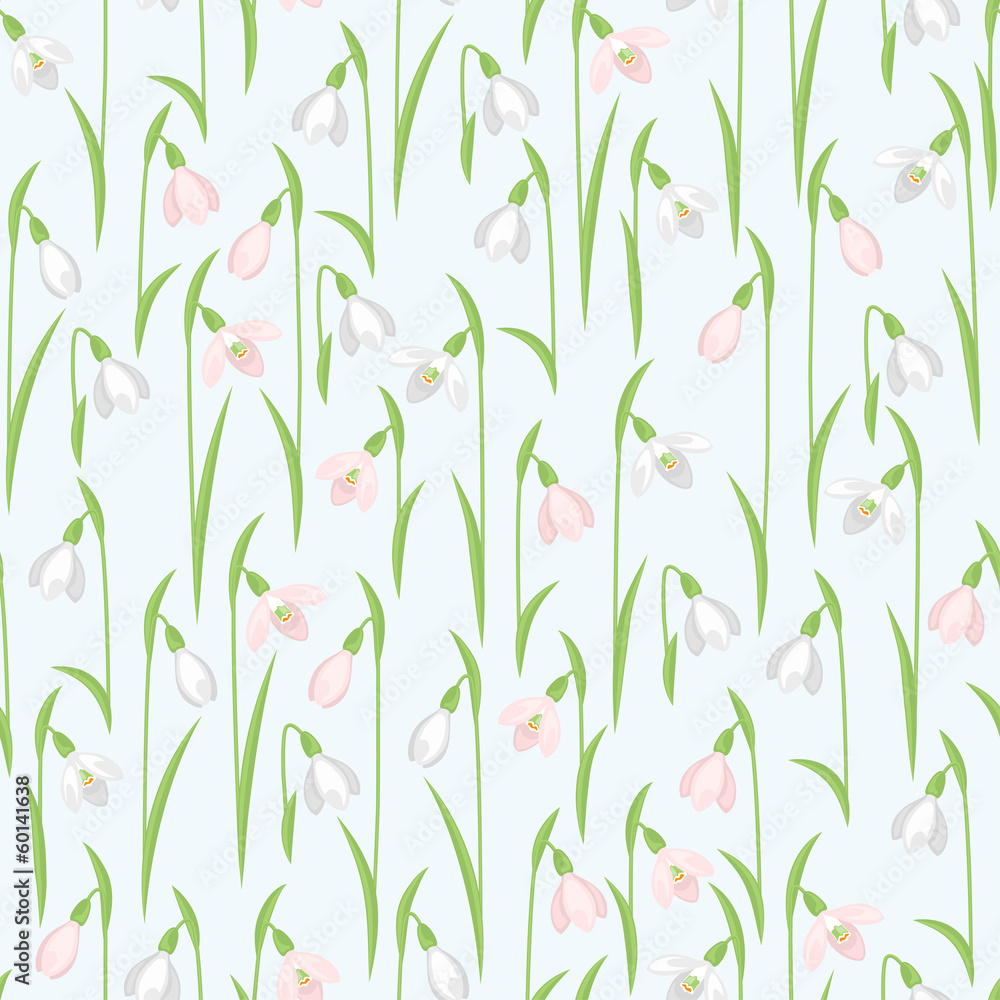 Fototapeta premium Spring flowers snowdrops natural seamless pattern.