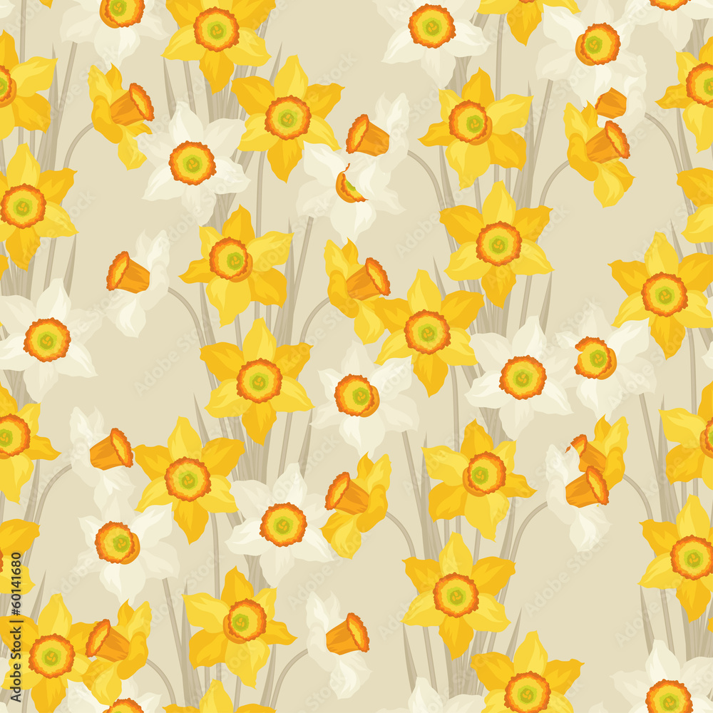 Spring flowers narcissus natural seamless pattern.