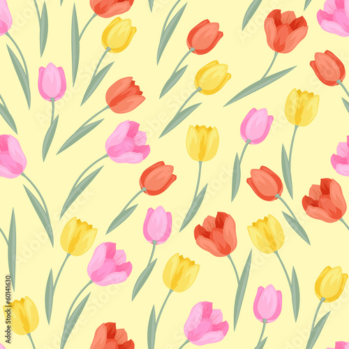 Spring flowers tulips natural seamless pattern.