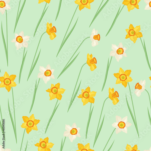 Spring flowers narcissus natural seamless pattern.