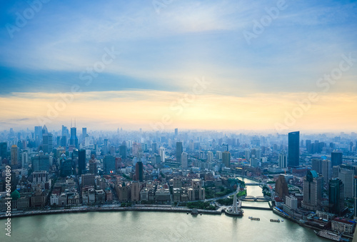 Photography aerial view of shanghai in sunset