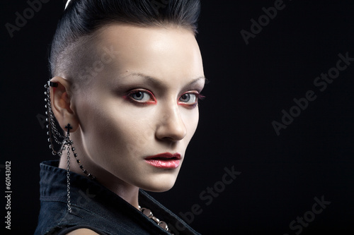 Картината върху платно portrait of young woman isolated on black background with copysp