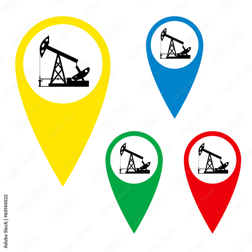 The silhouette of the oil pump on a map marker. The silhouette of the oil pump on a map marker.