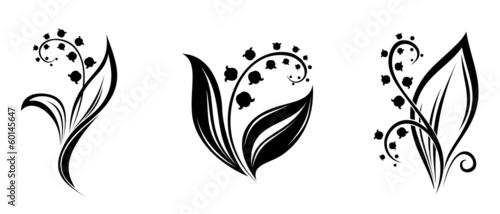 Lily of the valley flowers. Vector black silhouettes.