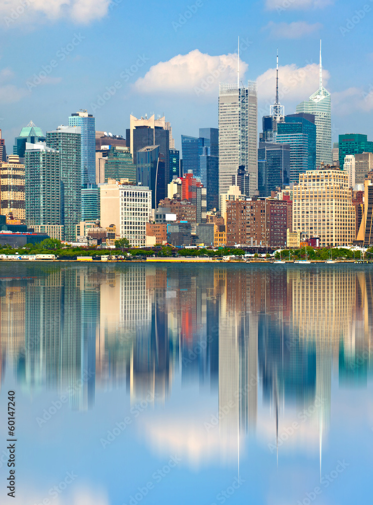 New York City USA, downtown   buildings  with reflection