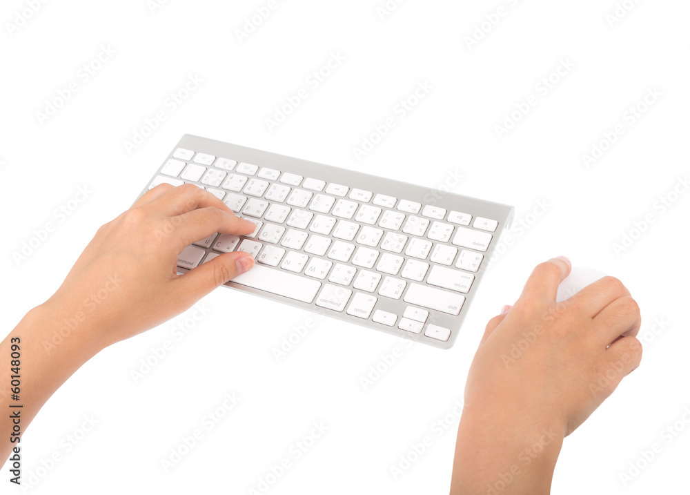 Closeup of business woman hand typing on laptop keyboard with mo Closeup of business woman hand typing on laptop keyboard with mo